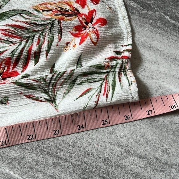 White floral linen pants elastic waist & pockets size medium red & orange - Picture 10 of 13